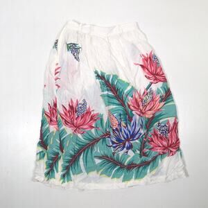 Vintage Present Co Skirt Girls Size 9-10 White Floral Tropical Midi